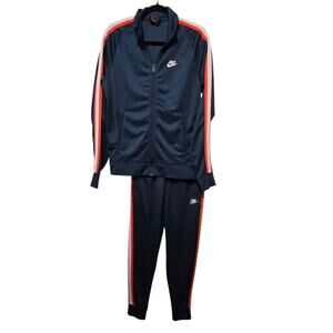 Nike 2 Pc Track Suit Mens SM Full Zip Stretch Athleisure Y2K Dk Blue Teal Orange